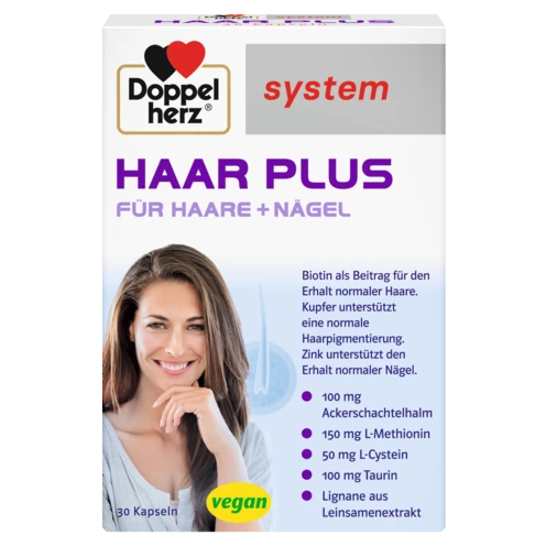 Abbildung der Produktverpackung Doppelherz system HAAR PLUS Frontansicht